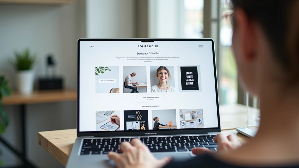 Interface de portfolio en ligne Behance ou site personnel de designer, présentant des projets de design avec descriptions et images haute résolution