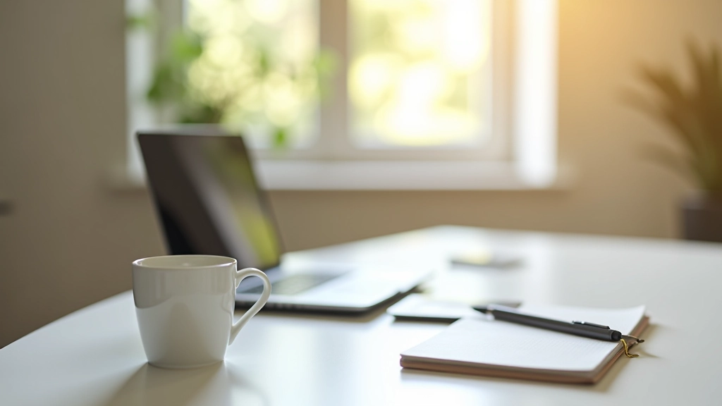 Espace de travail moderne avec ordinateur portable et bloc-notes pour travail freelance à distance